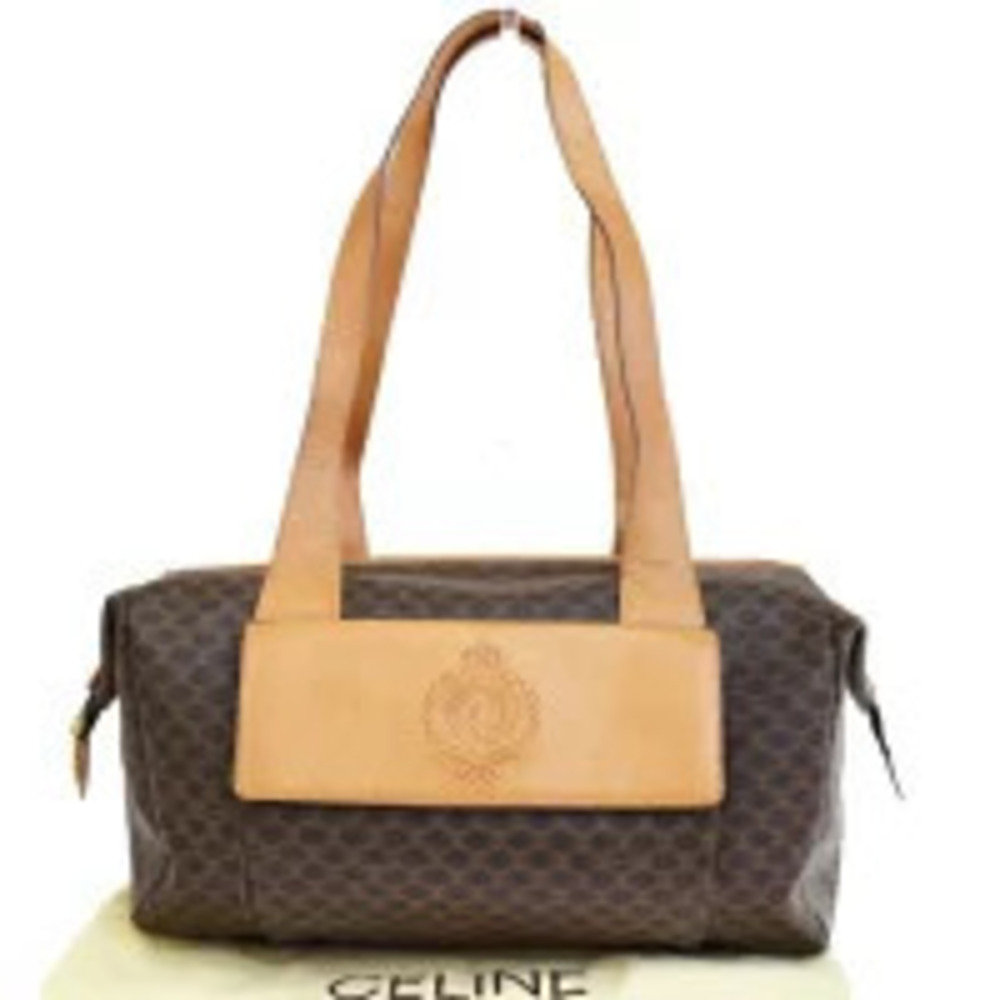 Celine Macadam Shoulder Bag Brown Leather